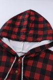Red Plaid Splicing Pocketed Gray Hoodie