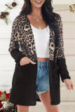 Black Leopard Print Patchwork Pocket Cardigan