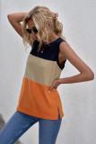 Orange Color Block Crew Neck Tank Top