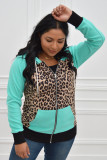 Leopard Patchwork Zipped Pockets Plus Size Hoodie