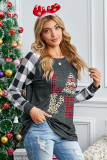 Plaid Christmas Print Long Sleeve Top