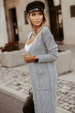 Gray Cable Knit Open Front Long Cardigan