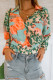 Orange Leopard Abstract Print V Neck Long Sleeve Shirt