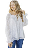 White Square Neck Floral Textured Blouse