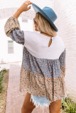Floral Splicing Puff Long Sleeve Tunic Top