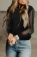 Black Round Neck Dotted Lantern Sleeve Top