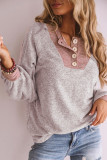Pink Button Contrast Puff Sleeve Blouse
