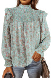 Floral Print Smocked Ruffled Long Sleeve Blouse