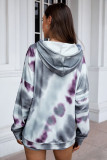 Gray Dropped Sleeve Tie-dye Kangaroo Pocket Hoodie with Drawstring