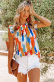 Multicolor Printed Ruffle Flutter Sleeve Tank Top