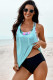 Sky Blue Printed Splicing Racerback Tankini