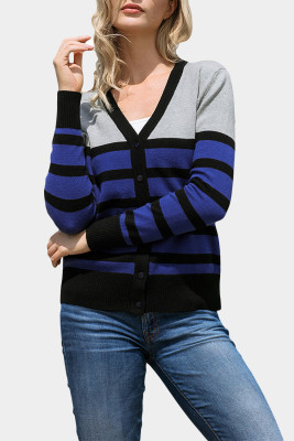 Blue Striped Sweater Cardigan