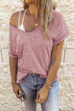 Pink V-neck Short Sleeve Top