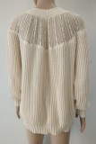 Apricot Crew Neck Lace Stitching Sleeve Sweater