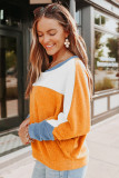 Fleece Colorblock Dolman Sleeves Pullover Top