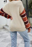 Colorblock Splicing Lantern Sleeves Waffle Knit Top
