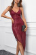 Red V Neck Bodycon Sequin Dress