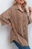 Leopard Print Short Sleeve High Low Plus Size Shirts