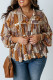 Apricot Turn-down Neck Mixed Print Plus Size Shirt