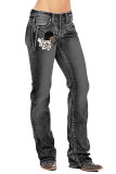Game Day Helmet Leopard Print Straight Wash Jeans Pants
