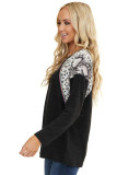 Black Long Sleeve Top With Leopard Snakeskin Print