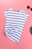 Stripe Brown Leopard Printed Open Back Short Sleeve T Shirt
