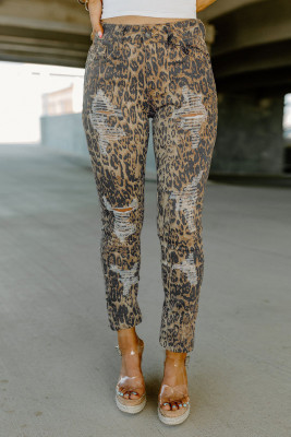 Leopard High Waist Ripped Skinny Jeans