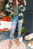 Plaid Pocket Open Button Jackets