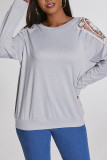 Plain Lace Patckwork Sleeve Plus Size Top