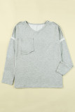 Gray Pocketed Oversized Drop Sleeve Top