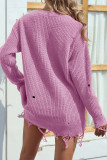 Ripped Raw Edge V Neck Plain Knit Sweaters