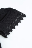 Black Lace Pom Pom Splicing Square Neck Blouse