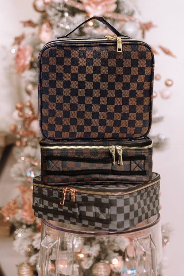 Plaid Multifunctional Nail Cosmetic Bag MOQ 3PCS