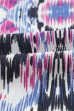Blue Vintage Print Split Neck Blouse
