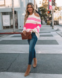 Striped Color Block Halter Criss Cross Back Sweaters