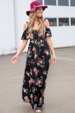 Black Cold Shoulder High Waist Floral Dress with Belt