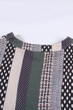 Green Geometric Print V neck Flare Half Sleeve Ruffle Swing Mini Dress