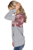 Floral Splice Grey Kangaroo Pocket Zip Collar Sweatshirt