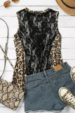 Criss Cross Front Contrast Lace Leopard Print Tank Top