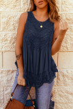 Navy Blue Lace Detail Buttons Back Sleeveless Top