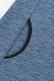 Blue Heathered Turn-down Collar Pullover Sweatshirt