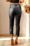 Black Washed Ripped Straight Legs Jeans