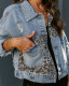 Blue Leopard Patchwork Denim Jeans Jackets