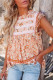 Orange Floral Print Ruffled Crew Neck Sleeveless Top