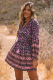 Split V Neck Boho Floral Dress