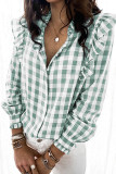 Green Plaid Print Ruffled Buttoned Shirt