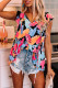 Black Abstract Print V Neck Ruffled Tank