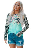 Leopard Tie-dye Splicing Long Sleeve Top