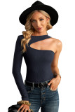 Cut-out One Shoulder Slim-fit Ribbed Top
