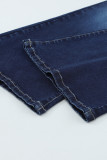 Plus Size Deep Wash Mid-waist Flared Jeans